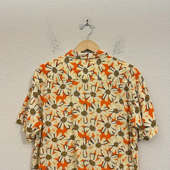 MASSIVE Daisy Shirt Orange Cream Floral Button Up Short Sleeve Hawaiian - Picture 5 of 8